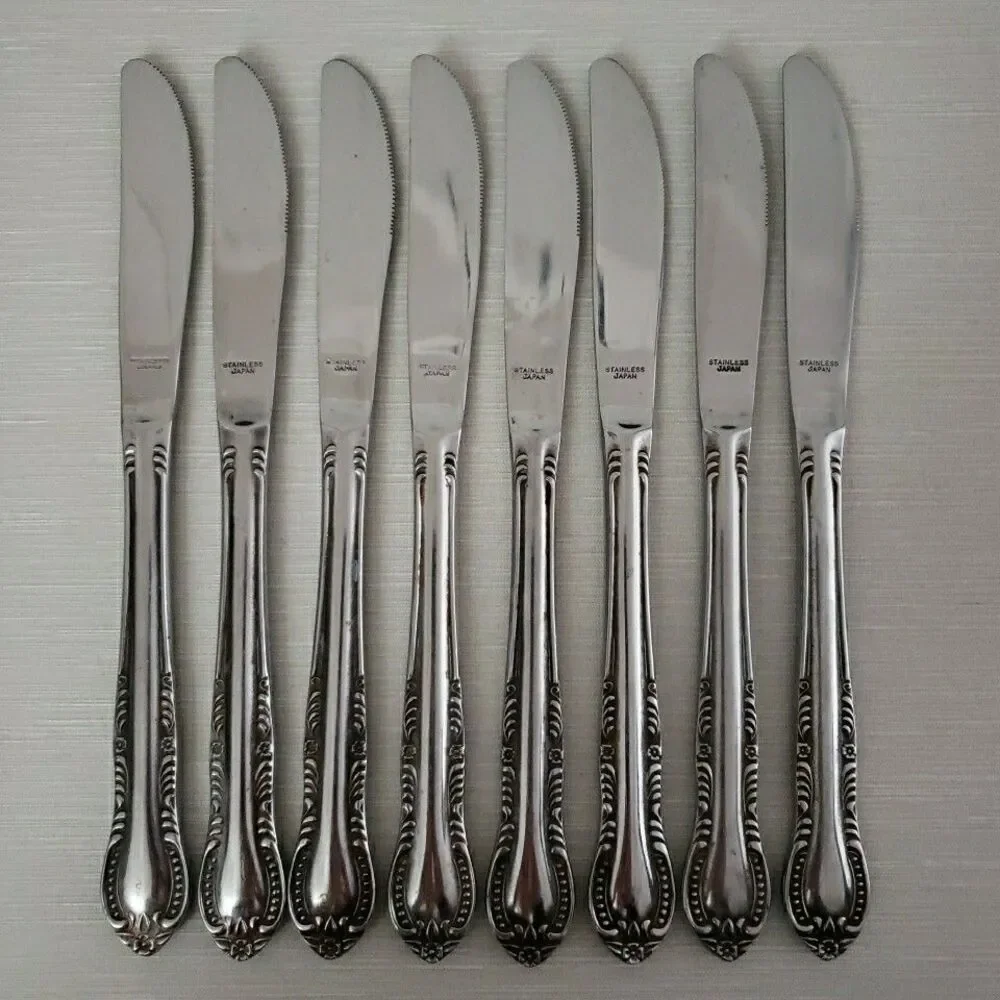 Columbia Stainless Dinner Knives Beaded Floral 8.5